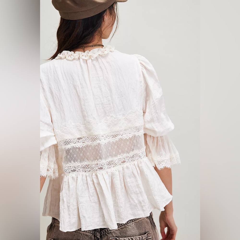 NWT FREE‎ PEOPLE Forever Young Bed Jacket White INTIMATELY TOP LACE IVORY SIZE - Picture 3 of 10